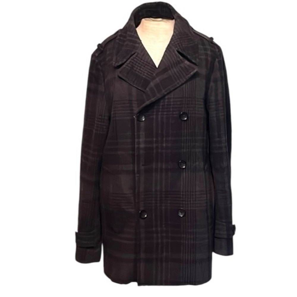 Banana Republic double breasted pea coat size medium tall, black/gray plaid